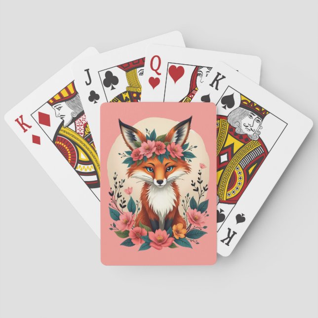 Whimsical Boho Fox mit Blumenwald Spielkarten (Rückseite)