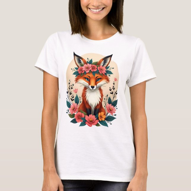 Whimsical Boho Fox mit Blumenwald T-Shirt (Vorderseite)