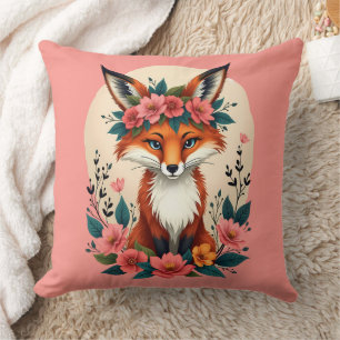 Whimsical Boho Fox mit floraler Crown Woodland Art Kissen