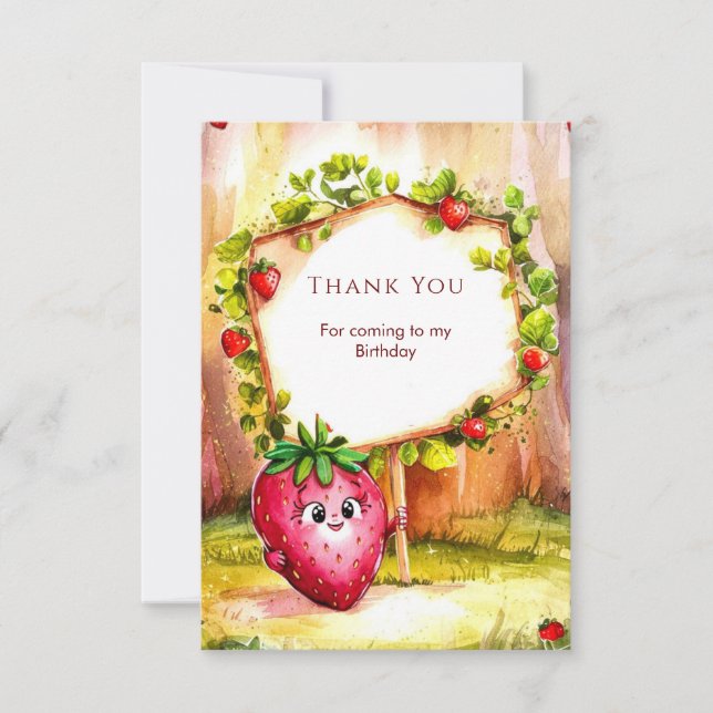 Whimsical Boho Fruit Strawberry Geburtstag Dankeskarte (Vorderseite)