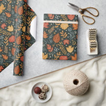 Whimsical Boho Herbstblätter auf Schwarz