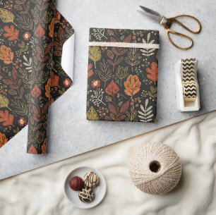 Whimsical Boho Herbstblätter auf Schwarz Geschenkpapier
