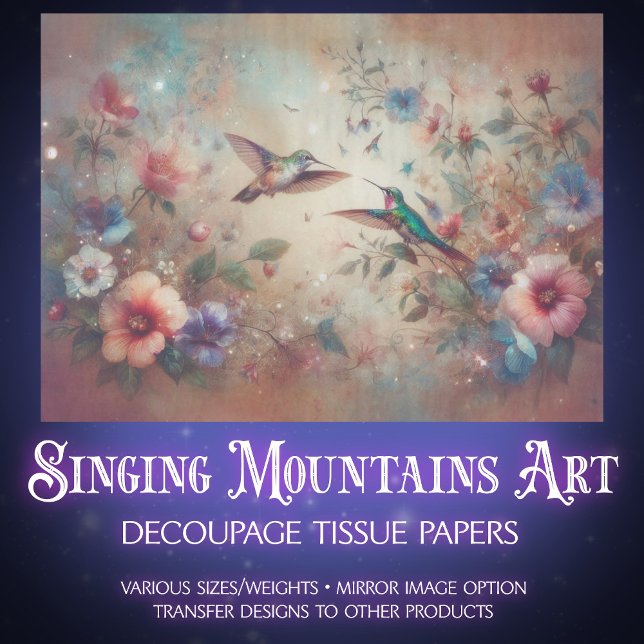 Whimsical Boho Hummingbirds & Flowers Decoupage Seidenpapier (Von Creator hochgeladen)