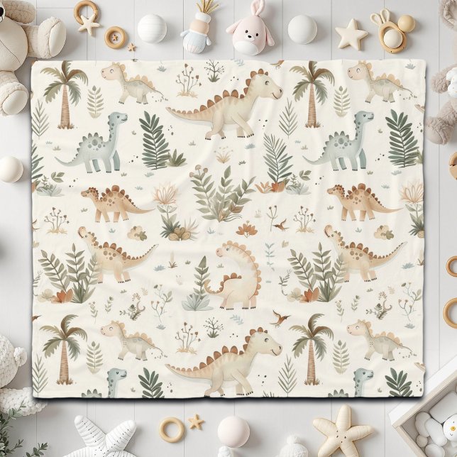 Whimsical Boho Jungle Dinosaur Muster Fleecedecke (Von Creator hochgeladen)