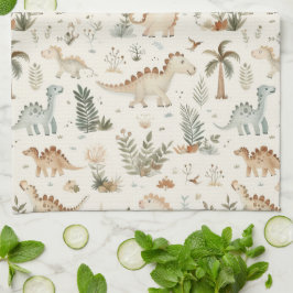 Whimsical Boho Jungle Dinosaur Muster Geschirrtuch