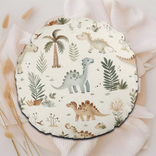 Whimsical Boho Jungle Dinosaur Muster Rundes Kissen