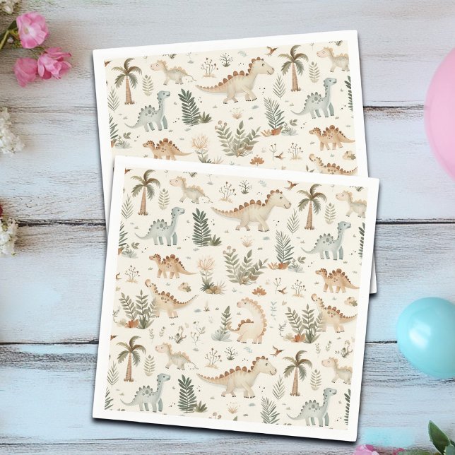 Whimsical Boho Jungle Dinosaur Muster Serviette (Von Creator hochgeladen)