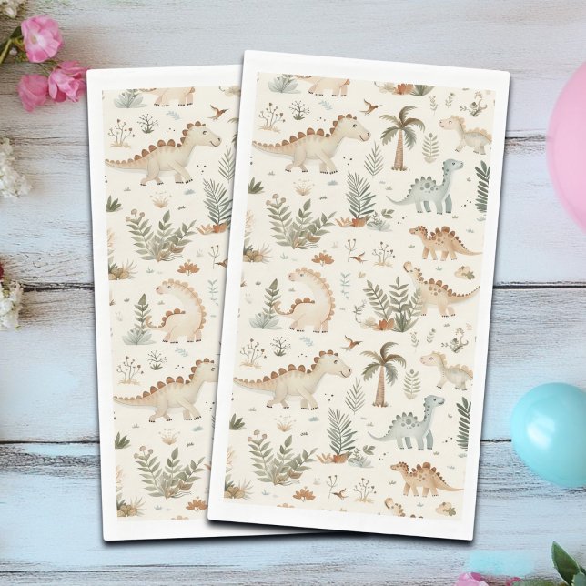 Whimsical Boho Jungle Dinosaur Muster Serviette (Von Creator hochgeladen)