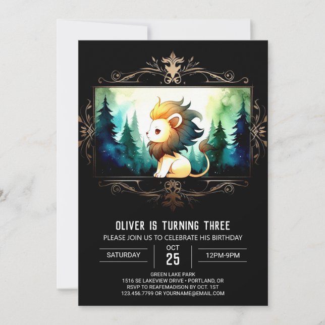 Whimsical Boho Lion Birthday Einladung (Vorderseite)