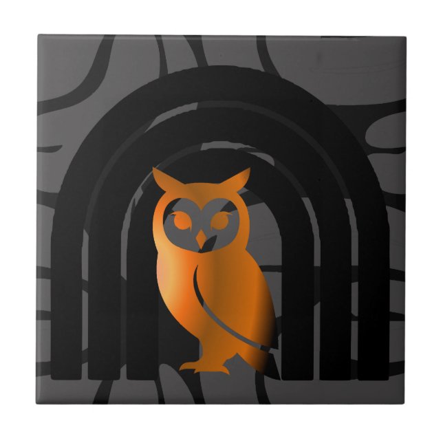 Whimsical Boho Owl & Tropical Monstera Leaf Fliese (Vorderseite)