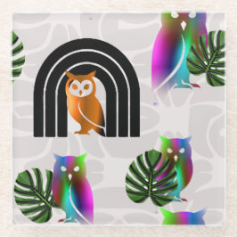 Whimsical Boho Owl & Tropical Monstera Leaf Glasuntersetzer
