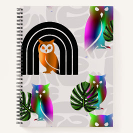 Whimsical Boho Owl & Tropical Monstera Leaf Notizbuch