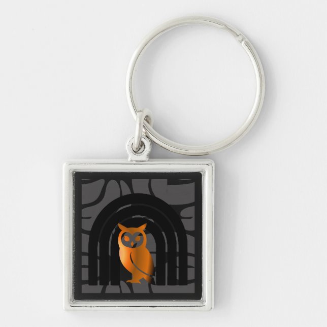 Whimsical Boho Owl & Tropical Monstera Leaf Schlüsselanhänger (Vorne)