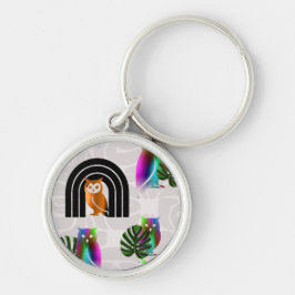 Whimsical Boho Owl & Tropical Monstera Leaf Schlüsselanhänger