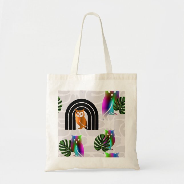 Whimsical Boho Owl & Tropical Monstera Leaf Tragetasche (Vorne)