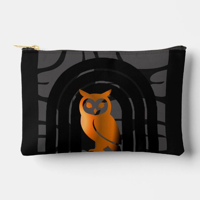Whimsical Boho Owl & Tropical Monstera Leaf Zubehörtasche (Vorderseite)