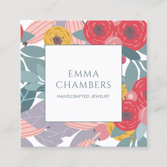 Whimsical Boho Painted Floral Earring Display Card Quadratische Visitenkarte (Vorderseite)