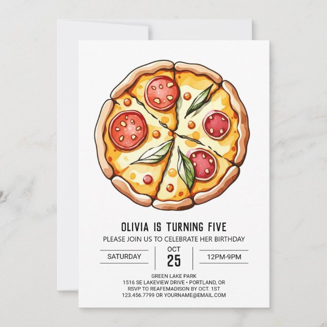 Whimsical Boho Pizza Birthday Einladung (Vorderseite)
