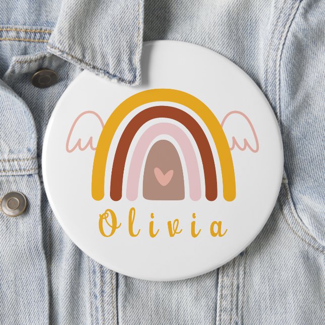 Whimsical Boho Rainbow mit Personalisiertem Namen Button (Beispiel)
