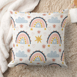 Whimsical Boho Regenbogen & Florales Nahtloses Mus Kissen