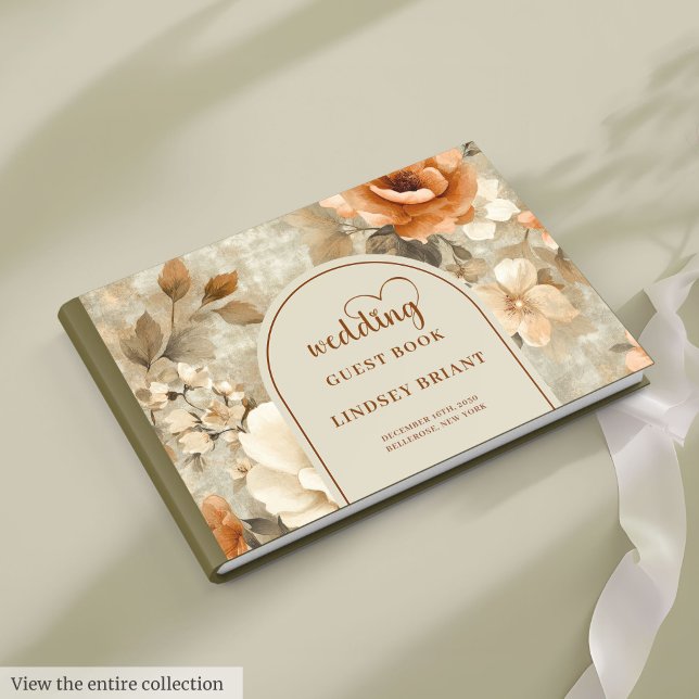 Whimsical Boho Terrakotta Beige Oliven Hochzeitsbu Gästebuch (Whimsical Boho Terracotta Beige Olive Wedding Guest Book)