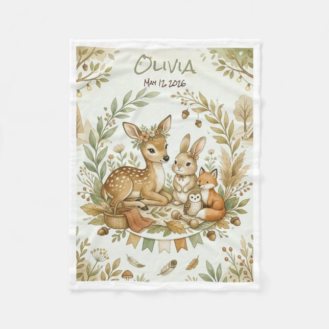 Whimsical Boho-Wald  Fleecedecke (Vorderseite)
