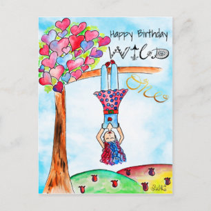 Whimsical boho WILD ONE Girl Colorful Geburtstag Postkarte