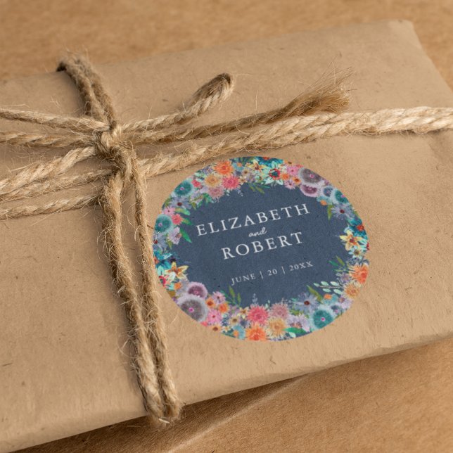 Whimsical Boho Wildblumen Wasserfarbenhochzeit Runder Aufkleber (Von Creator hochgeladen)