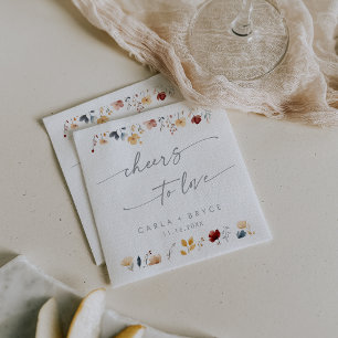 Whimsical Boho Wildflower Prost auf die Liebe Hoch Serviette
