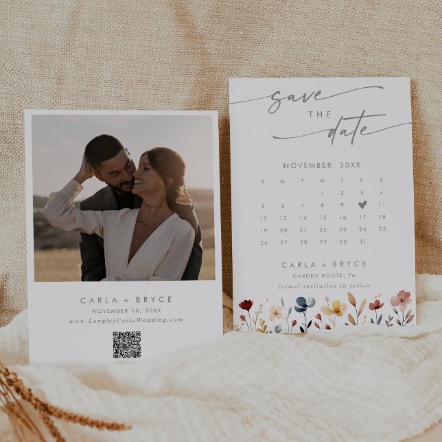 Whimsical Boho Wildflower QR Code Photo Calendar  Save The Date (Von Creator hochgeladen)