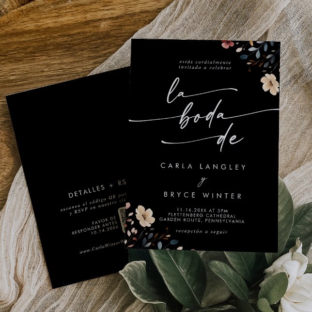 Whimsical Boho Wildflower QR Code Spanish Wedding Einladung (Von Creator hochgeladen)