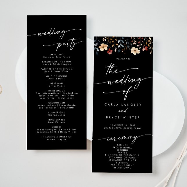 Whimsical Boho Wildflower Tea-Length Hochzeit  Programm (Von Creator hochgeladen)