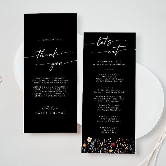 Whimsical Boho Wildflower Thank You and Wedding Menükarte (Von Creator hochgeladen)