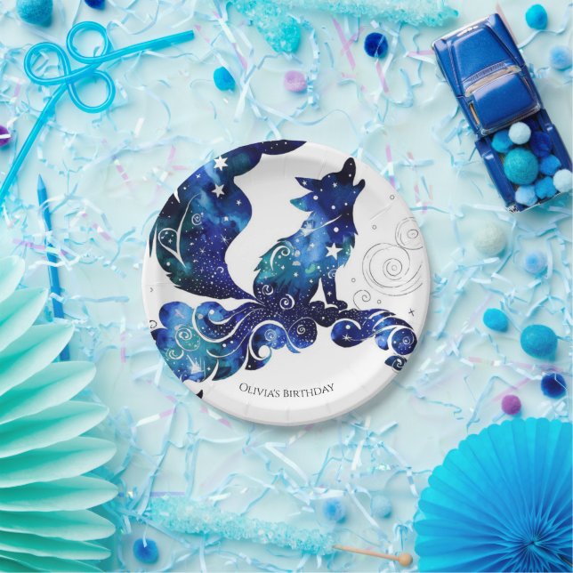 Whimsical Boho Wolf Birthday Pappteller (Party)