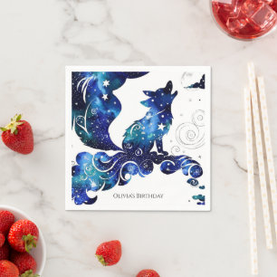 Whimsical Boho Wolf Birthday Serviette