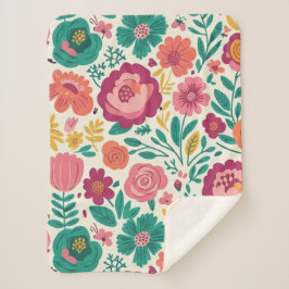 Whimsical Bold Blooms Retro Floral Pattern Sherpadecke