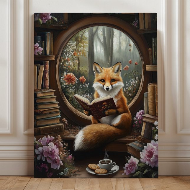Whimsical Book Nook Reading Fox Leinwanddruck (Von Creator hochgeladen)