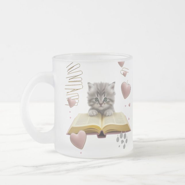 Whimsical Bookworm Kitten Two-Tone Mug – Magical Mattglastasse (Links)