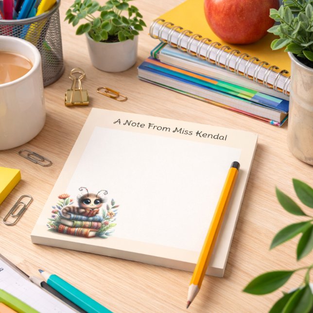 Whimsical Bookworm Peach Editor Notizblock (Von Creator hochgeladen)