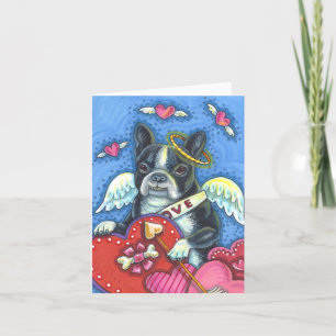 WHIMSICAL BOSTON TERRIER CUPID, NIEDLICHER HUND VA FEIERTAGSKARTE