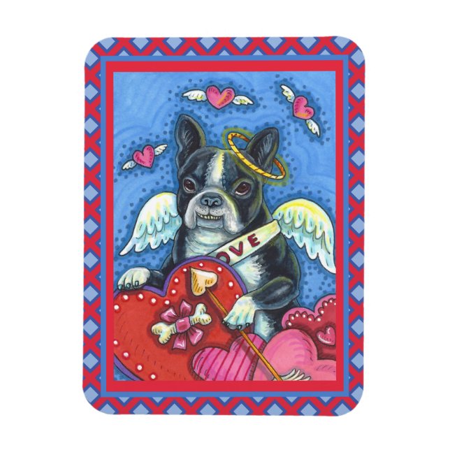 WHIMSICAL BOSTON TERRIER CUPID, NIEDLICHER HUND VA MAGNET (Vertikal)