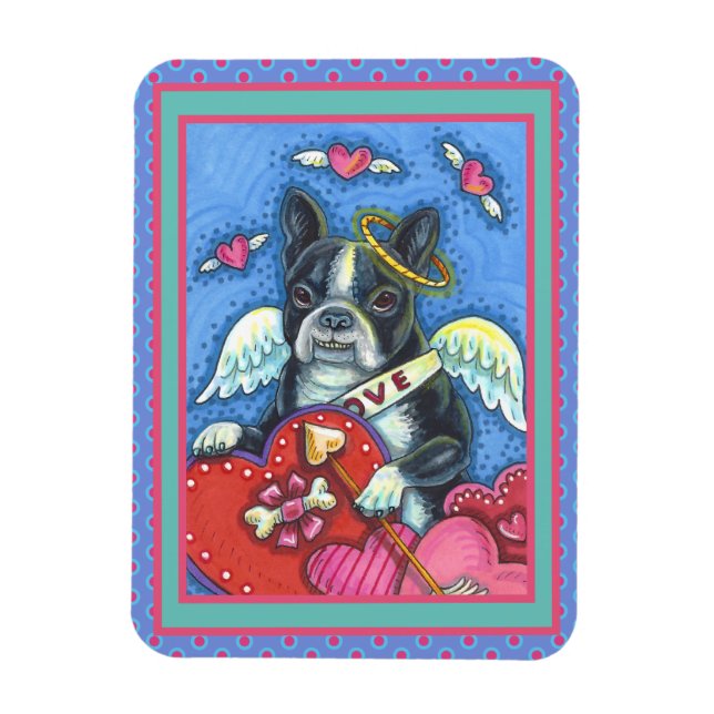 WHIMSICAL BOSTON TERRIER CUPID, NIEDLICHER HUND VA MAGNET (Vertikal)