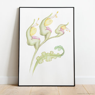 Whimsical botanic florale Fantasy Wesen Aquarell Poster
