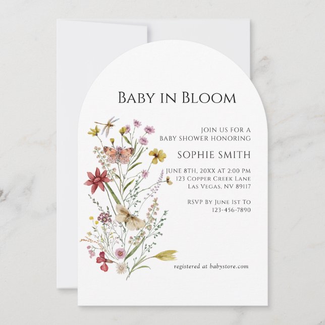 Whimsical Botanical Baby in Bloom Einladung (Vorderseite)