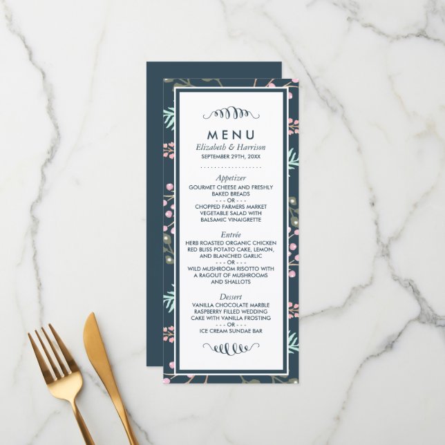 Whimsical Botanical Berry Wedding Menu Menükarte (Vorderseite/Rückseite Beispiel)