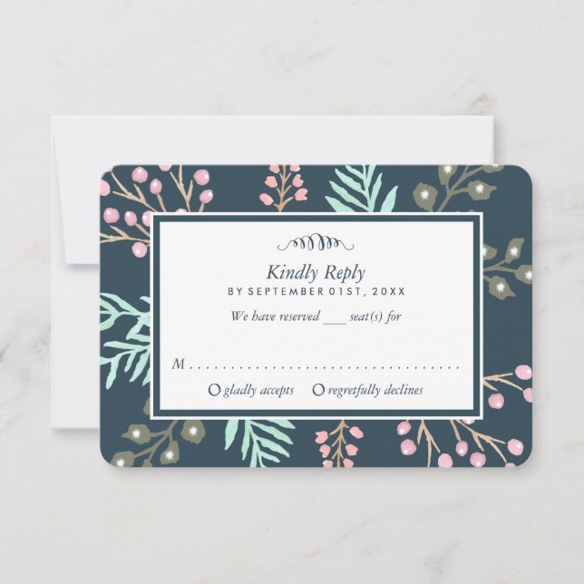 Whimsical Botanical Berry Wedding RSVP Karte (Vorderseite)