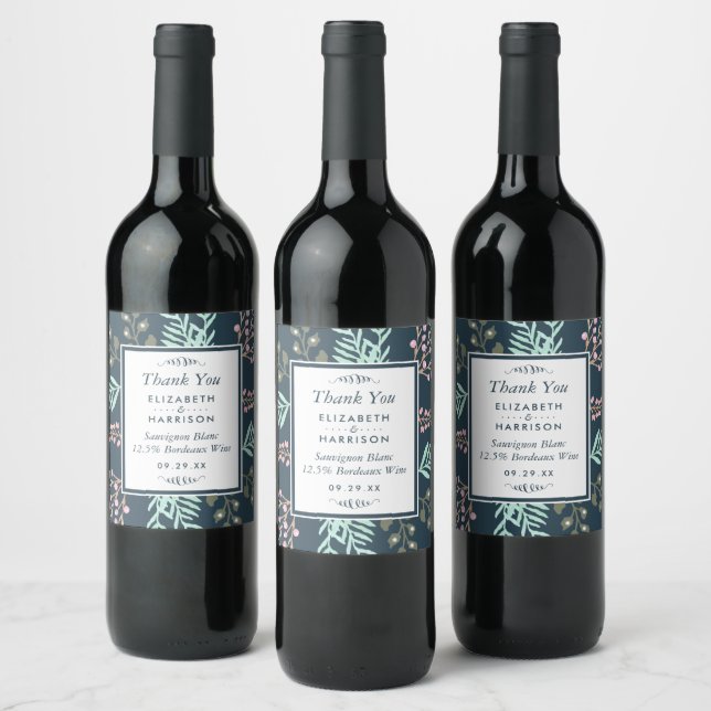 Whimsical Botanical Berry Wedding Weinetikett (Flaschen)