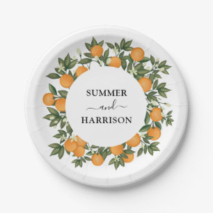 Whimsical Botanical Citrus Orange Garden Wedding Pappteller