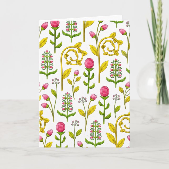 Whimsical Botanical Floral Pattern Blank Karte (Vorderseite)
