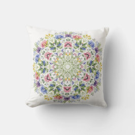 Whimsical Botanische Mandala-Wasserfarben-Blumen Kissen